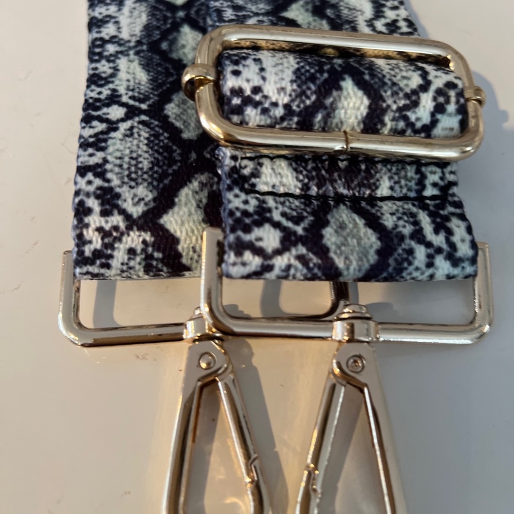Bag Strap - black & white snakeskin print with goldtone hardware